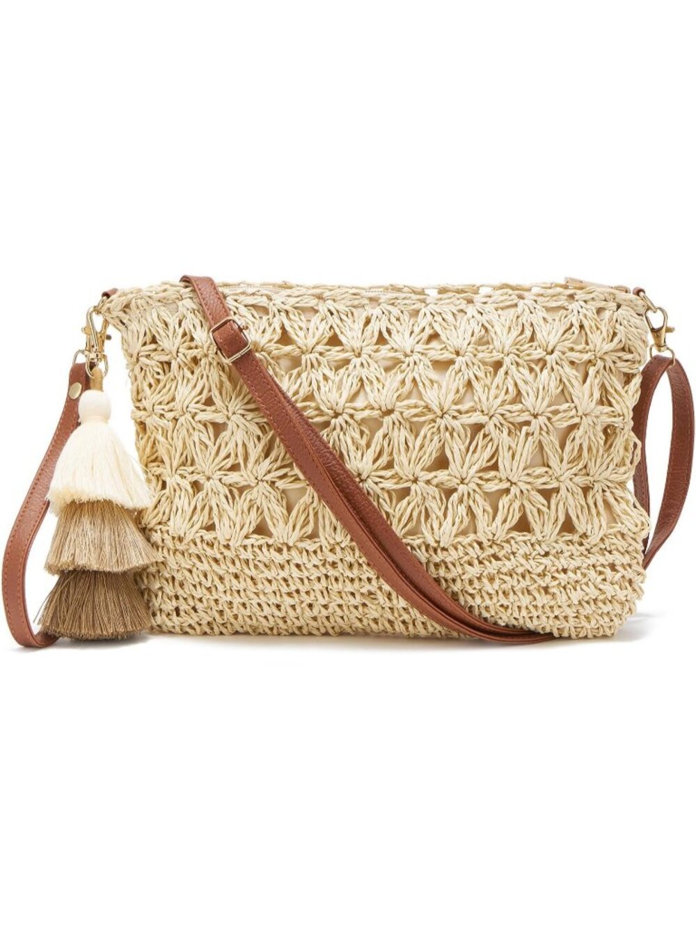 Women Beige Summer Straw Envelope Clutch Elegant Beach Crossbody Shoulder Bag